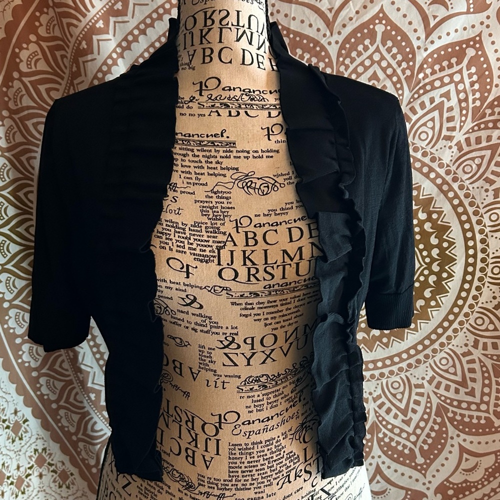 The Limited Black Ruffle Trim Open Front Cardigan Shrug - Small